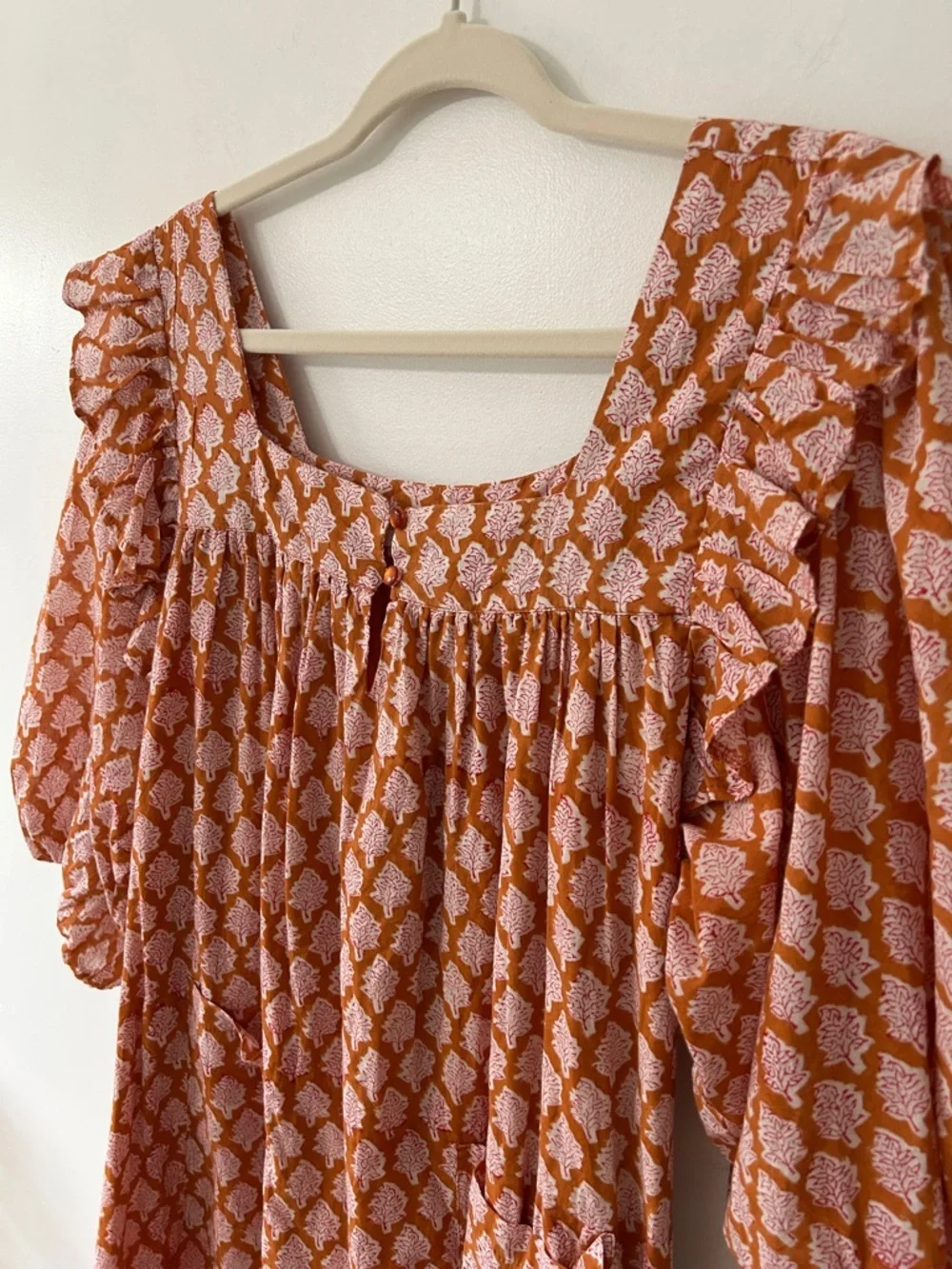 Emerson Fry India Collection Adelina Dress Women’s M Bell Sleeve Ruffle Mini - Picture 15 of 15